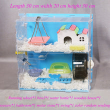 Load image into Gallery viewer, Blue Hamster House Large Size Acrylic Villa Double Guinea Pig Cage Small Pet for a Hamster Bservation Nest
