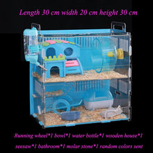 Load image into Gallery viewer, Blue Hamster House Large Size Acrylic Villa Double Guinea Pig Cage Small Pet for a Hamster Bservation Nest
