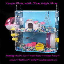 Load image into Gallery viewer, Blue Hamster House Large Size Acrylic Villa Double Guinea Pig Cage Small Pet for a Hamster Bservation Nest
